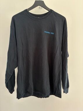 Channel tres Men's Long Sleeve Tee - Black with Blue Logo